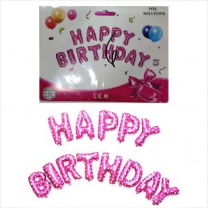 Happy Birthday Foil - Set of 13 Letters - Pink with Heart Print
