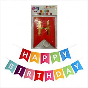 Happy Birthday Banner - Multicolour, Golden Letters