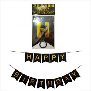 Happy Birthday Banner - Black, Golden Letters