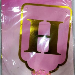 Happy Birthday Banner - Pink Background, Golden Letters - Net hanging