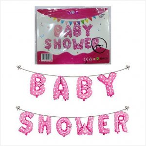 Baby Shower Pink Foil Banner with Heart Print