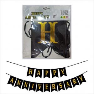 Happy Anniversary Banner - Black Background, Golden Letters