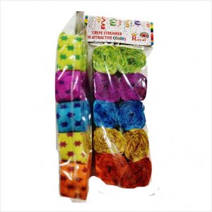 Crepe ribbon roll (Steamer) Star Print Multicolour - Pack of 10 pcs