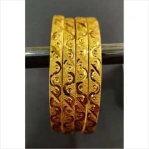 Shobhana Golden Metal Bangles 4 Pcs Set - Size: 2/4