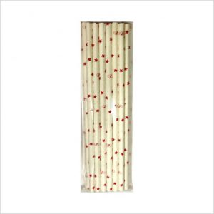 Paper straw - White with Red stars - Pack of 20 piece