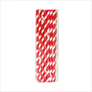 Paper straw - White and red strips - Pack of 20 piece