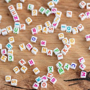 White Acrylic Square with Multicolor A- Z Alphabet Letter Beads
