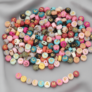 Multicolour Acrylic Round with Golden A- Z Alphabet Letter Beads