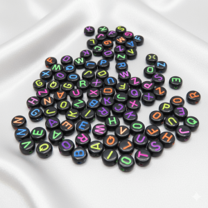 Black Acrylic Round with Multicolor A- Z Alphabet Letter Beads