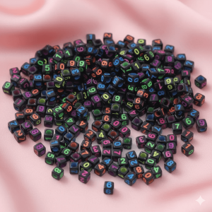 Black Acrylic Square with Multicolor 0-9 Number Letter Beads